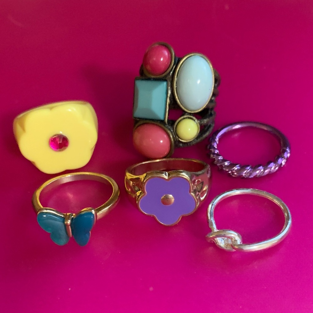 Colorful Ring Set with Floral and Geometric Designs